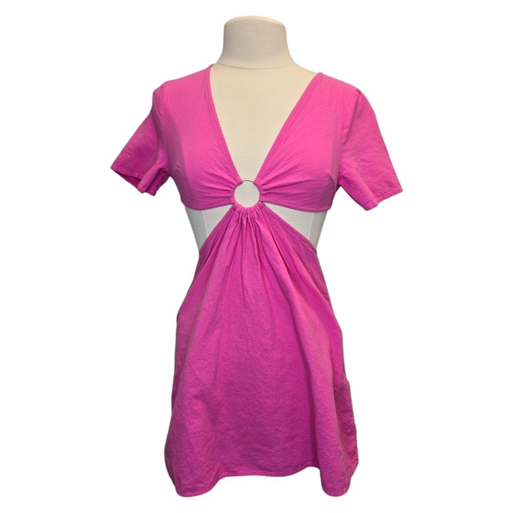 SHEIN Women's S Deep V Neck A-Line Pink Cut Out Cotton Mini Dress